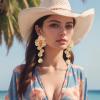 imageBriLove Strand Statement Flower Necklace for Women Shiny Chic Floral Collar Bib Necklaces Dangle Earrings Jewelry Summer Beach Holiday Costume PromGold