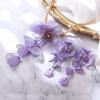imageBriLove Strand Statement Flower Necklace for Women Shiny Chic Floral Collar Bib Necklaces Dangle Earrings Jewelry Summer Beach Holiday Costume PromPurple