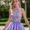 imageBriLove Strand Statement Flower Necklace for Women Shiny Chic Floral Collar Bib Necklaces Dangle Earrings Jewelry Summer Beach Holiday Costume PromPurple