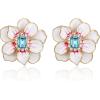 imageBriLove Stunning Gorgeous Rhinestone Emerald Cut Enamel Flower Shaped Stud Earrings for Women Clear GoldToned