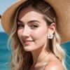 imageBriLove Stunning Gorgeous Rhinestone Emerald Cut Enamel Flower Shaped Stud Earrings for Women Clear GoldToned