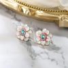 imageBriLove Stunning Gorgeous Rhinestone Emerald Cut Enamel Flower Shaped Stud Earrings for Women Clear GoldToned