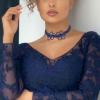 imageBriLove Womens Flower Collar Necklace Double Crystal Statement Chunky Necklace Bib for Summer Beach Chokers NecklacesBlue BlueTone