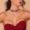 imageBriLove Womens Flower Collar Necklace Double Crystal Statement Chunky Necklace Bib for Summer Beach Chokers NecklacesRuby Color SilverTone