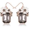 imageBriLove Fashion Elegant Rhinestone Enamel Rose Flower Emerald Cut Hook Dangle Earrigns for Women Party Prom AccessoriesGrey