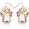 imageBriLove Fashion Elegant Rhinestone Enamel Rose Flower Emerald Cut Hook Dangle Earrigns for Women Party Prom AccessoriesIridescent AB