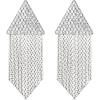 imageBriLove Fashion Long Chandelier Sparkle Cubic Zirconia Triangle Tassel Earrings for Women Wedding Party PromClear SilverTone