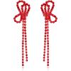 imageBriLove Fashion Long Sparkling Tassel Dangle Drop Earring Butterfly Knot Chandelier Dangling Earrings for Women Wedding Party Prom Ruby Color RedTone
