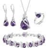 imageBriLove Jewelry Set for Bride Sparkling Water Drop Cubic Zirconia Crystal Pendant Necklace Leverback Earrings Tennis Bracelet Adjustable Ring Gift for WeddingBirthdayMothers DayChristmas02Purple SilverTone