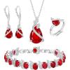imageBriLove Jewelry Set for Bride Sparkling Water Drop Cubic Zirconia Crystal Pendant Necklace Leverback Earrings Tennis Bracelet Adjustable Ring Gift for WeddingBirthdayMothers DayChristmas04Ruby Color SilverTone