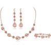 imageBriLove Sparkly Elegant Rhinestone Teardrop Necklace Bracelet Leverback Earrings Jewelry Set for Women Wedding Prom DressPeach RoseGoldTone