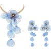 imageBriLove Strand Statement Flower Necklace for Women Shiny Chic Floral Collar Bib Necklaces Dangle Earrings Jewelry Summer Beach Holiday Costume PromBlue