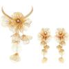imageBriLove Strand Statement Flower Necklace for Women Shiny Chic Floral Collar Bib Necklaces Dangle Earrings Jewelry Summer Beach Holiday Costume PromGold