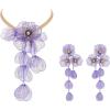 imageBriLove Strand Statement Flower Necklace for Women Shiny Chic Floral Collar Bib Necklaces Dangle Earrings Jewelry Summer Beach Holiday Costume PromPurple