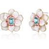 imageBriLove Stunning Gorgeous Rhinestone Emerald Cut Enamel Flower Shaped Stud Earrings for Women Clear GoldToned