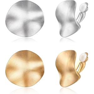 imageBriLove 23 Pairs Clipon Earrings Set Matte Gold Silver Fashion Geometric Statement Retro Drop Clip for Women Mom Gift02Big Disc2 Pairs