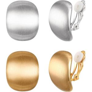 imageBriLove 23 Pairs Clipon Earrings Set Matte Gold Silver Fashion Geometric Statement Retro Drop Clip for Women Mom Gift03Square2 Pairs