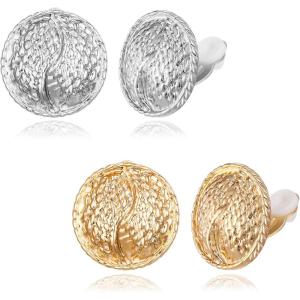 imageBriLove 23 Pairs Clipon Earrings Set Matte Gold Silver Fashion Geometric Statement Retro Drop Clip for Women Mom Gift04Button2 Pairs