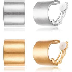 imageBriLove 23 Pairs Clipon Earrings Set Matte Gold Silver Fashion Geometric Statement Retro Drop Clip for Women Mom Gift06Semicycle2 Pairs