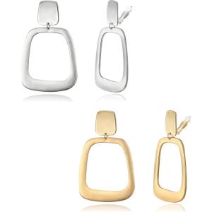 imageBriLove 23 Pairs Clipon Earrings Set Matte Gold Silver Fashion Geometric Statement Retro Drop Clip for Women Mom Gift09SquareShape2 Pairs