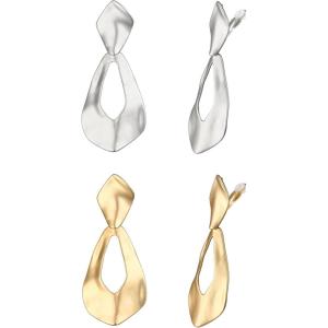 imageBriLove 23 Pairs Clipon Earrings Set Matte Gold Silver Fashion Geometric Statement Retro Drop Clip for Women Mom Gift12Water Drop2 Pairs