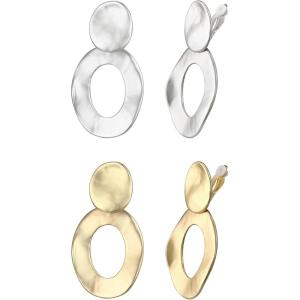imageBriLove 23 Pairs Clipon Earrings Set Matte Gold Silver Fashion Geometric Statement Retro Drop Clip for Women Mom Gift13Oval2 Pairs