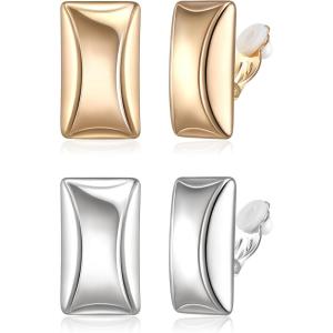 imageBriLove 23 Pairs Clipon Earrings Set Matte Gold Silver Fashion Geometric Statement Retro Drop Clip for Women Mom Gift16Rectangle Cube2 Pairs