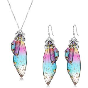 imageBriLove Butterfly Wing Jewelry Set Elegant Crystal Insect Dragonfly Pendant Necklace Drop Dangle Earrings for WomenMulticolor SilverTone