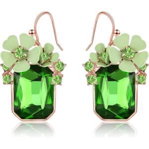 imageBriLove Fashion Elegant Rhinestone Enamel Rose Flower Emerald Cut Hook Dangle Earrigns for Women Party Prom AccessoriesEmerald Color