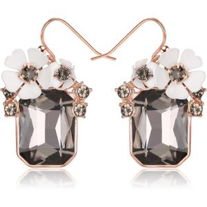 imageBriLove Fashion Elegant Rhinestone Enamel Rose Flower Emerald Cut Hook Dangle Earrigns for Women Party Prom AccessoriesGrey