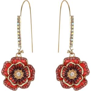 imageBriLove Fashion Elegant Rhinestone Enamel Rose Flower Hook Dangle Earrings for Women Party Prom Earring Accessories01Ruby Color GoldToned