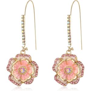 imageBriLove Fashion Elegant Rhinestone Enamel Rose Flower Hook Dangle Earrings for Women Party Prom Earring Accessories02Pink GoldTone