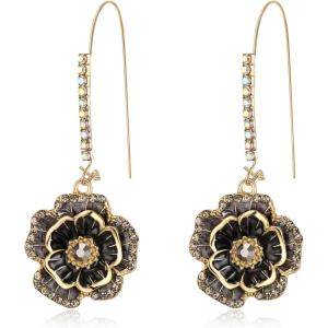 imageBriLove Fashion Elegant Rhinestone Enamel Rose Flower Hook Dangle Earrings for Women Party Prom Earring Accessories03Black GoldTone