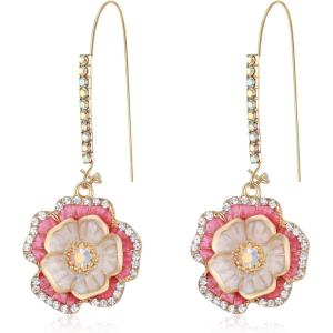 imageBriLove Fashion Elegant Rhinestone Enamel Rose Flower Hook Dangle Earrings for Women Party Prom Earring Accessories04New Pink GoldTone
