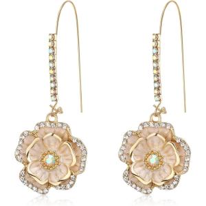 imageBriLove Fashion Elegant Rhinestone Enamel Rose Flower Hook Dangle Earrings for Women Party Prom Earring Accessories05Iridescent AB GoldTone