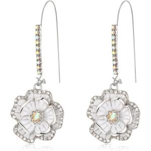 imageBriLove Fashion Elegant Rhinestone Enamel Rose Flower Hook Dangle Earrings for Women Party Prom Earring Accessories06Clear SilverTone