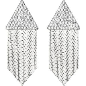 imageBriLove Fashion Long Chandelier Sparkle Cubic Zirconia Triangle Tassel Earrings for Women Wedding Party PromClear SilverTone