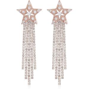 imageBriLove Star Tassel Earrings Dangling for WomenFashion Long Chandelier Sparkle Cubic Zirconia Dangle Drop Earring Wedding Party PromClear RoseGoldTone