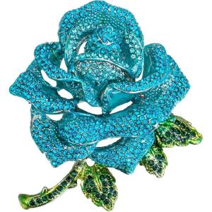imageBriLove Womens Austrian Crystal Rhinestones Rose Flower Brooch Pin for Party PromBlue SilverTone