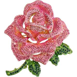 imageBriLove Womens Austrian Crystal Rhinestones Rose Flower Brooch Pin for Party PromPink GoldTone