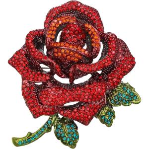 imageBriLove Womens Austrian Crystal Rhinestones Rose Flower Brooch Pin for Party PromRuby Color BlackTone