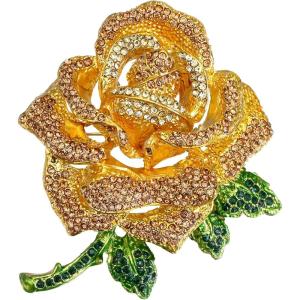 imageBriLove Womens Austrian Crystal Rhinestones Rose Flower Brooch Pin for Party PromYellow GoldTone