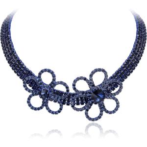 imageBriLove Womens Flower Collar Necklace Double Crystal Statement Chunky Necklace Bib for Summer Beach Chokers NecklacesBlue BlueTone