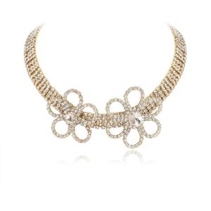imageBriLove Womens Flower Collar Necklace Double Crystal Statement Chunky Necklace Bib for Summer Beach Chokers NecklacesClear GoldTone