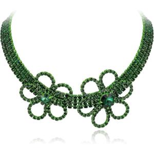 imageBriLove Womens Flower Collar Necklace Double Crystal Statement Chunky Necklace Bib for Summer Beach Chokers NecklacesEmerald Color GreenTone