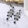 imageBriLove Gorgeous Shiny Rhinestones Teardrop Marquise Cluster Chandelier Long Dangle Earrings for Women Wedding Party Prom Jewelry AccessorySapphire Color SilverTone