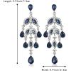 imageBriLove Gorgeous Shiny Rhinestones Teardrop Marquise Cluster Chandelier Long Dangle Earrings for Women Wedding Party Prom Jewelry AccessorySapphire Color SilverTone