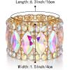 imageBriLove Wedding Bridal Elegant Crystal Double Row Rhinestones Marquise Cluster Stretch Bangle Bracelet for Bride04Iridescent AB GoldTone