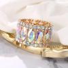 imageBriLove Wedding Bridal Elegant Crystal Double Row Rhinestones Marquise Cluster Stretch Bangle Bracelet for Bride04Iridescent AB GoldTone