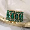 imageBriLove Wedding Bridal Elegant Crystal Double Row Rhinestones Marquise Cluster Stretch Bangle Bracelet for Bride07Emerald Color GoldTone